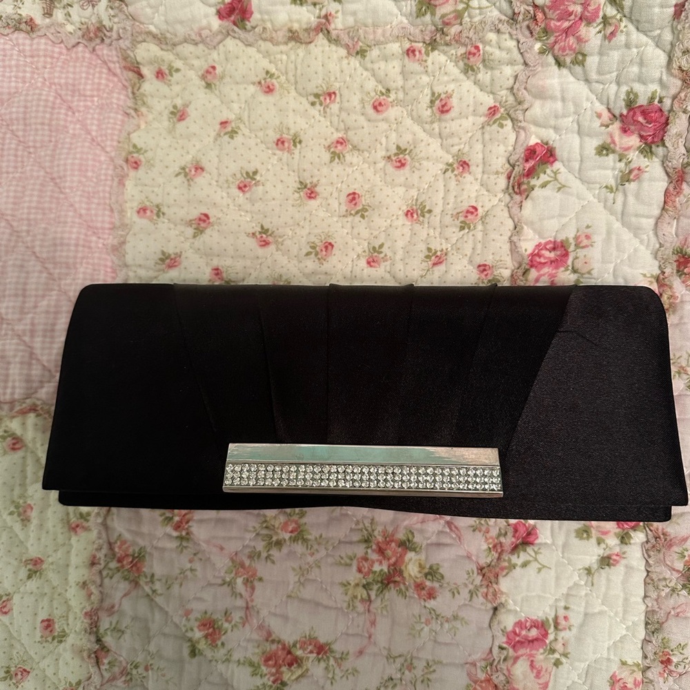 Elegant Black Clutch with Rhinestone Accent